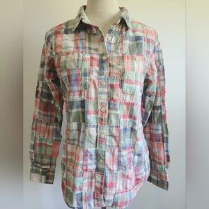 L.L Bean-Women's-Patchwork-Plaid-Button-Down-Long Sleeve Shirt-Size Small